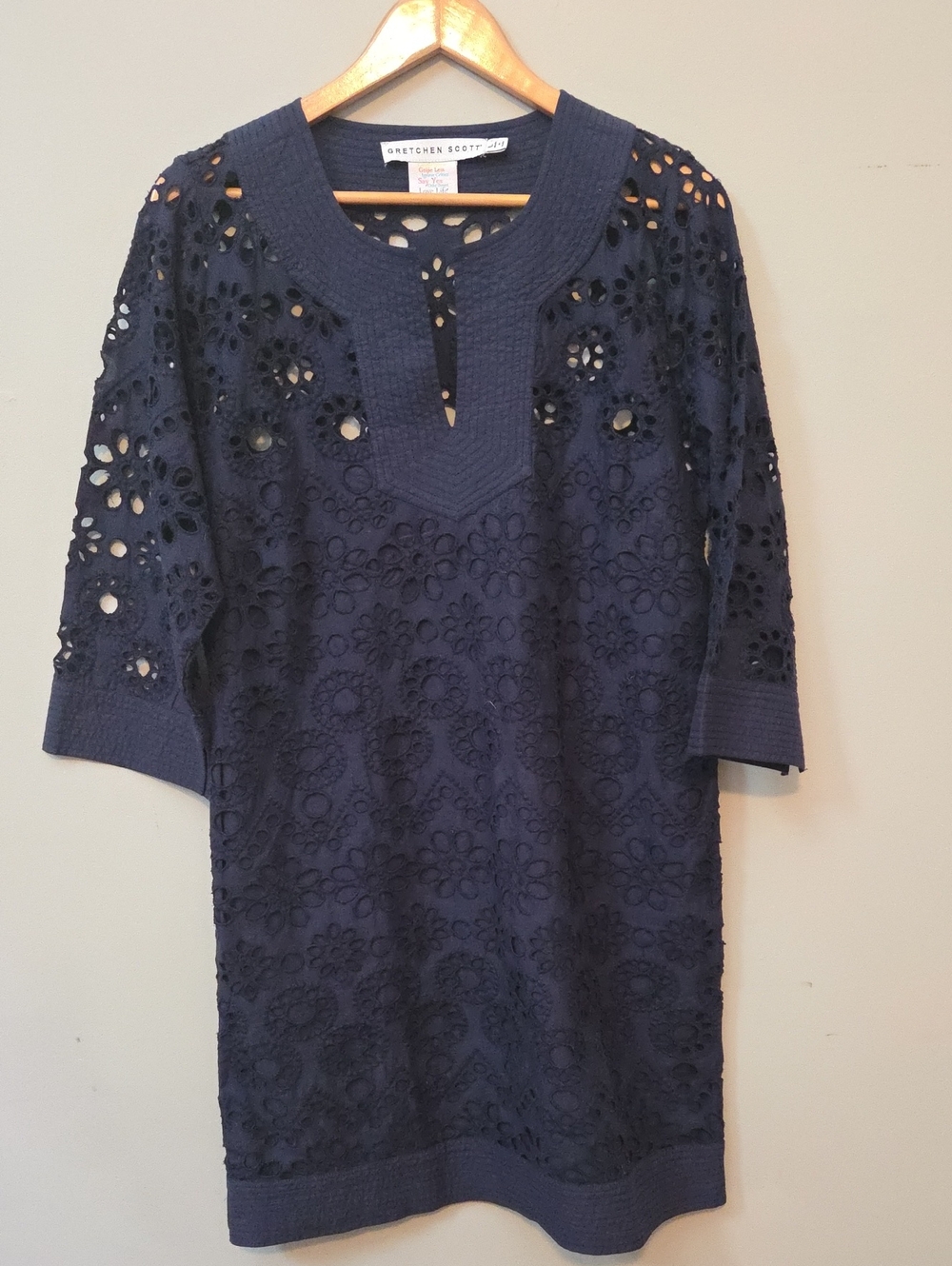 Gretchen Scott Designs Navy Floral Eyelet Shift Dress